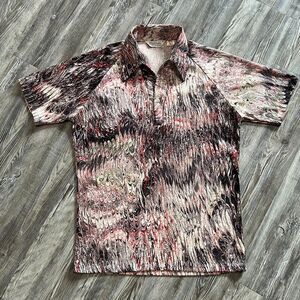 Vintage 1970s Lilly Dache Psychedelic Polyester Top M